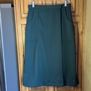 Dark Green A-Line Wrap Skirt with Front Pockets